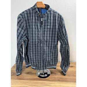 Vintage Energie Gold Plaid Bomber Jacket Full Zip Blue Khaki Men's Large Cotton